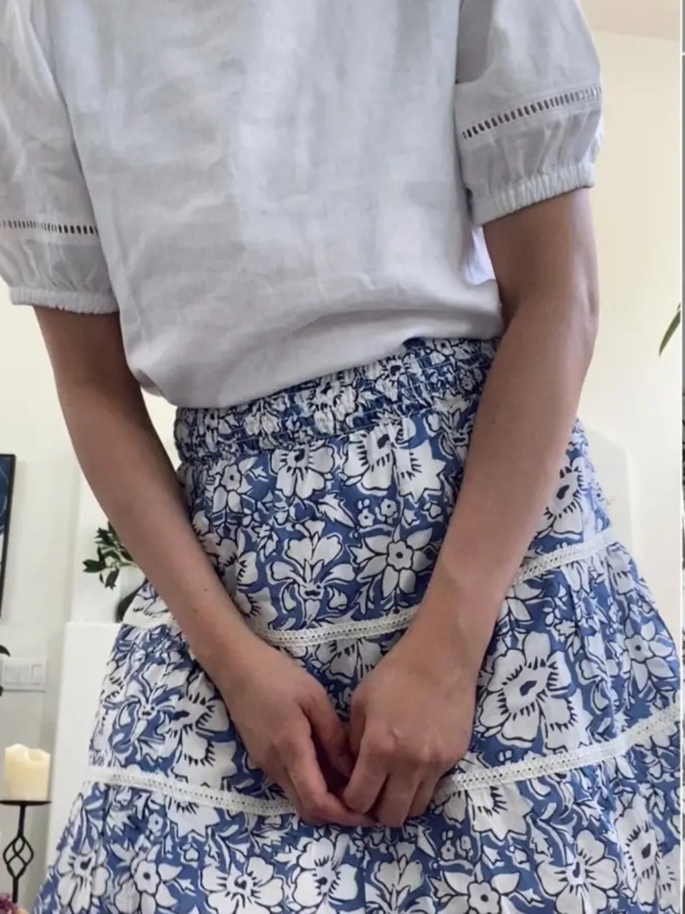 J.Crew Boho Blue & White Floral Tiered Mini Skirt Womens Size S - NWOT